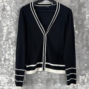 Moda Internation Sz L Striped Cardigan Sweater Black Long Sleeve Casual Outdoor